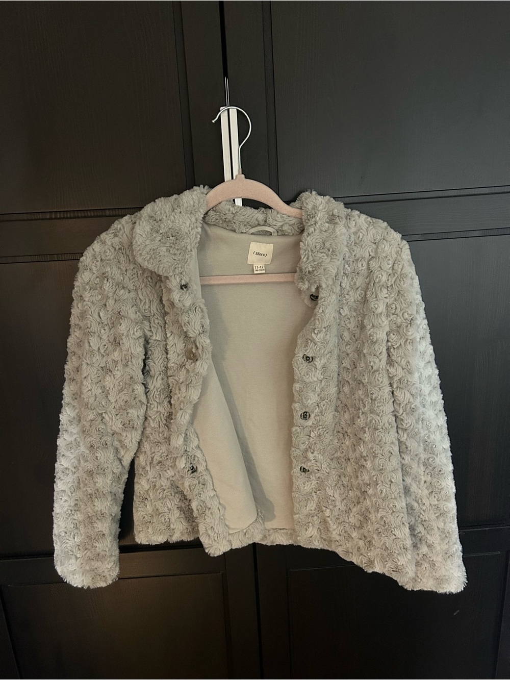 SFERRA Light Gray Faux Fur Rosette Button-Front Jacket